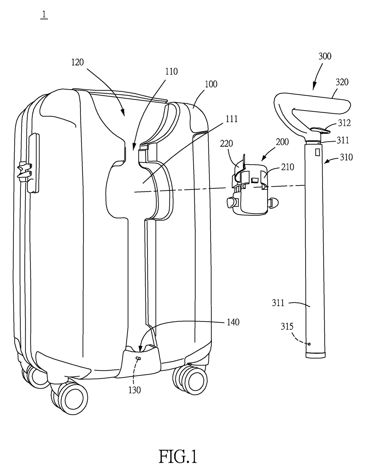 Suitcase with removable walking-stick extensible rod