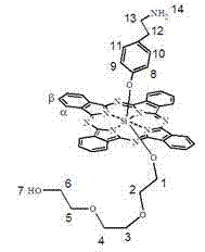 Silicon phthalocyanine axially modified by aminoethyl phenoxyl and polyethylene glycol oligomer