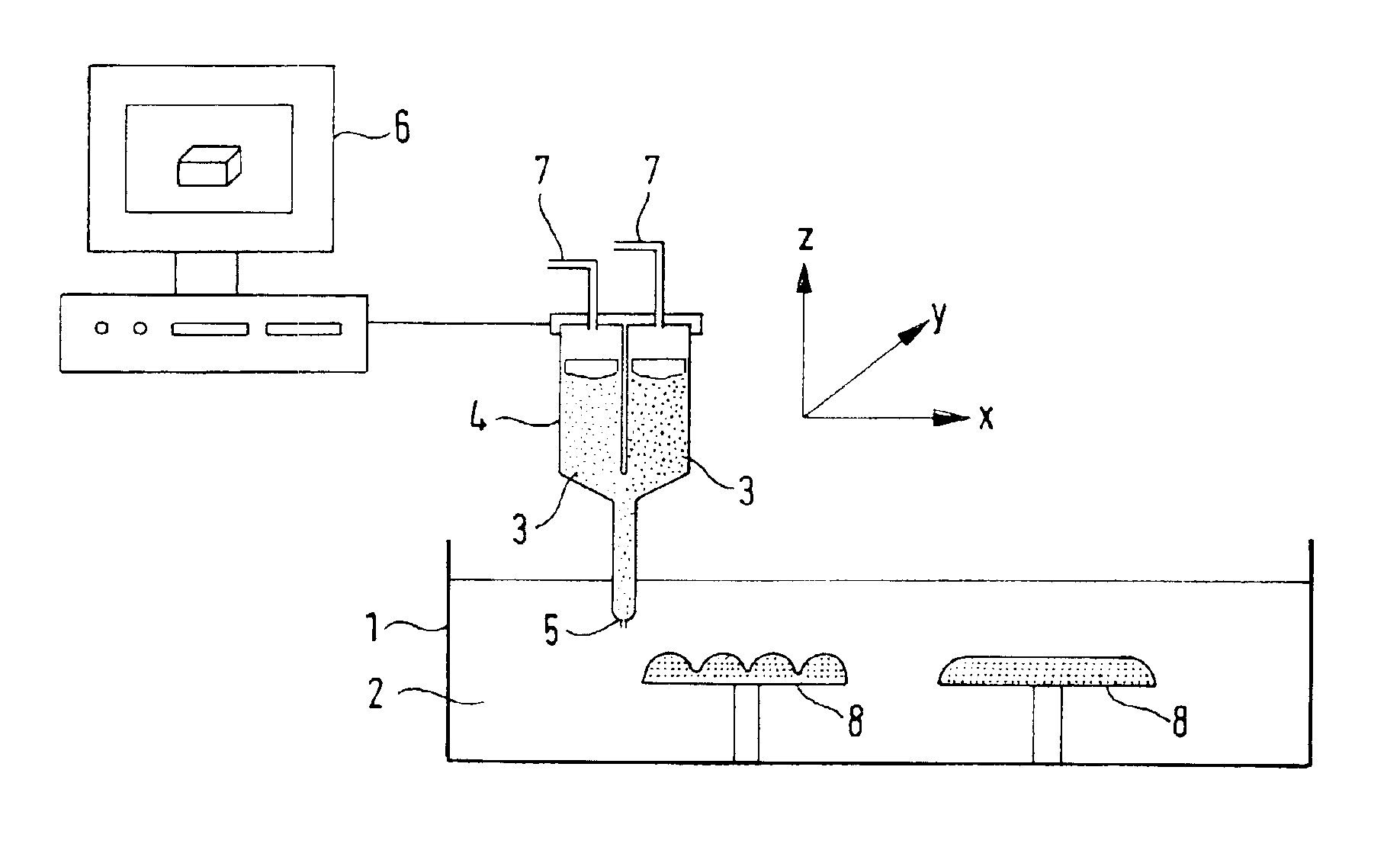 Device and method for the production of three-dimensional objects