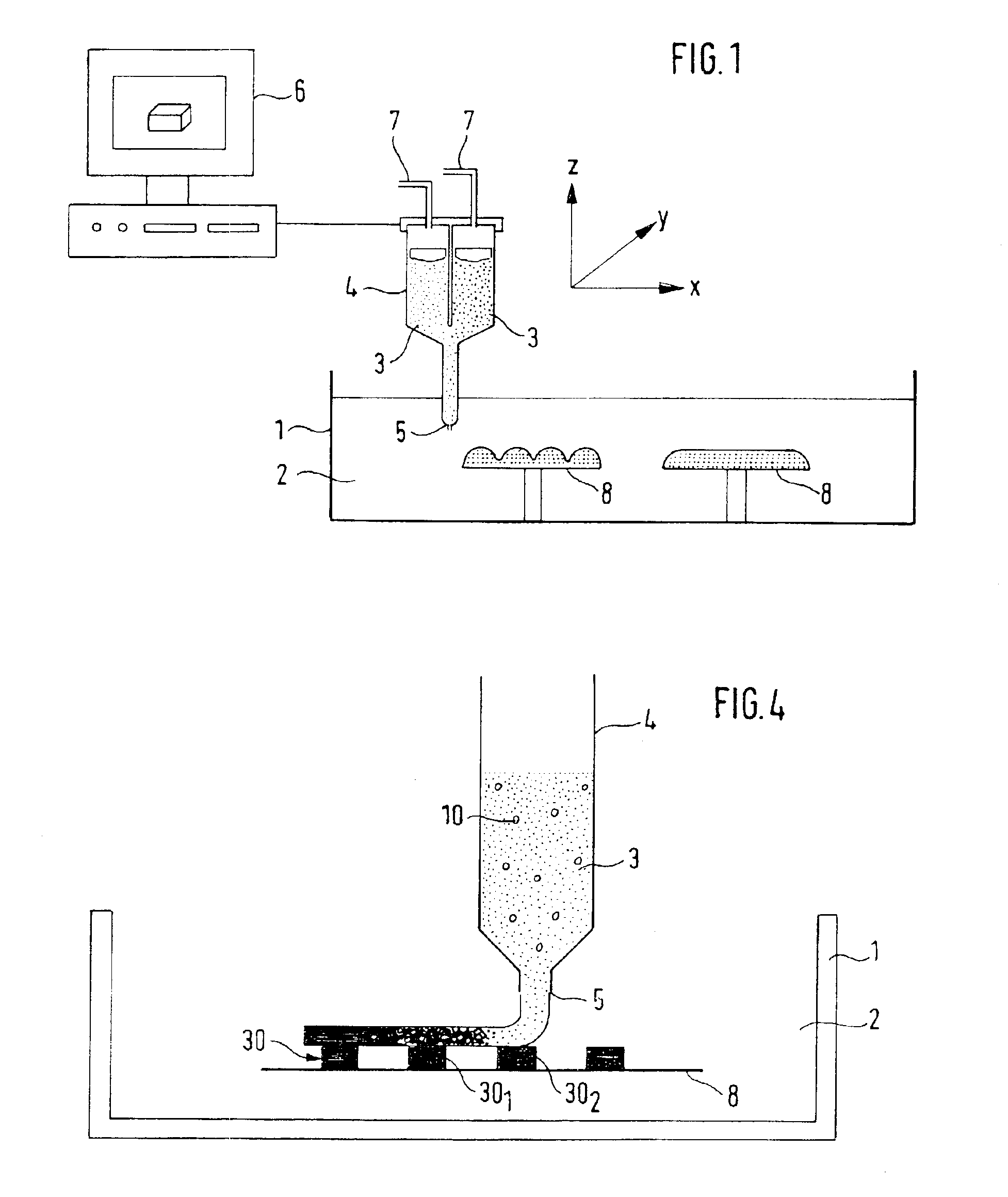 Device and method for the production of three-dimensional objects
