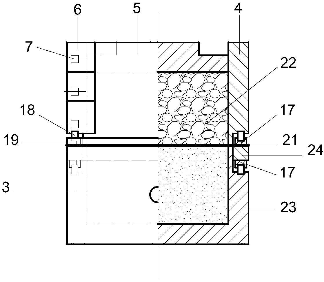 Device and method for testing double contact cyclic shear of flexibly-tensioned geomembrane and soil