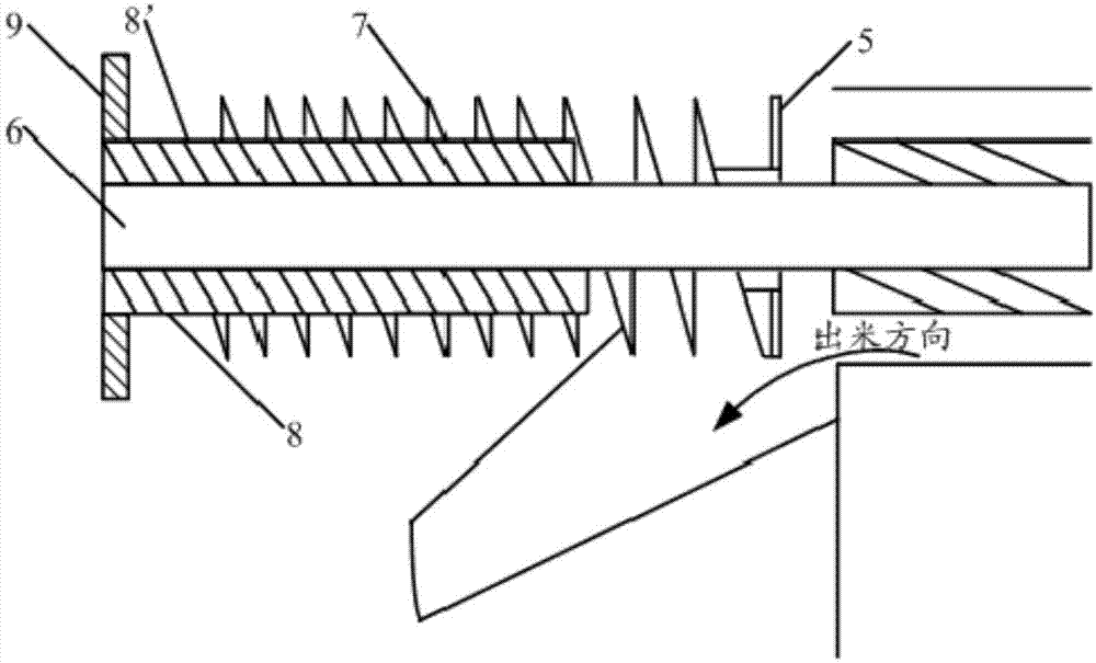 Rice outlet flow adjusting device and rice husking machine