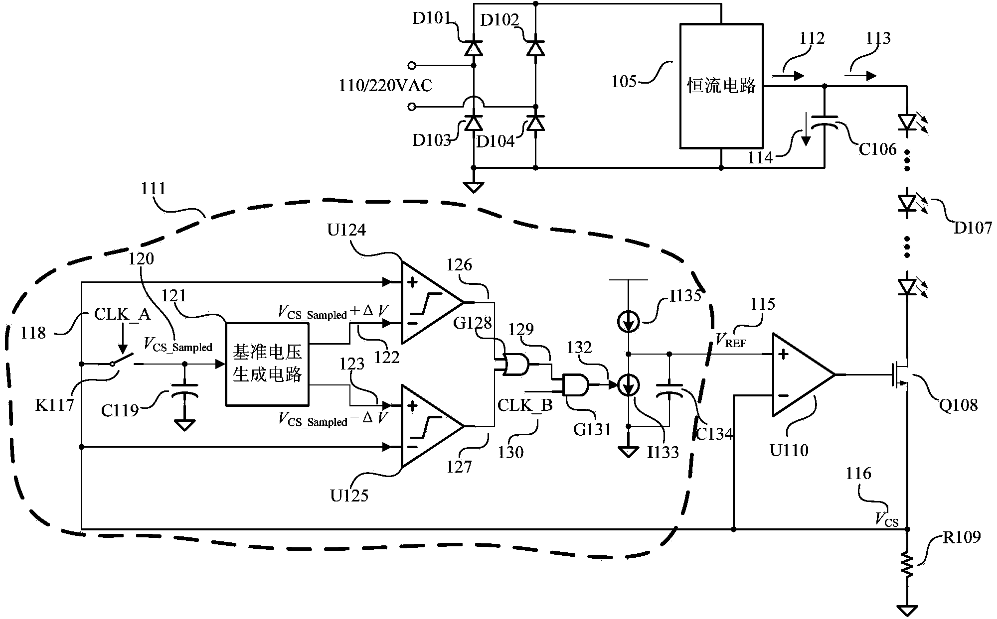 Self-adaptation LED current ripple canceling circuit
