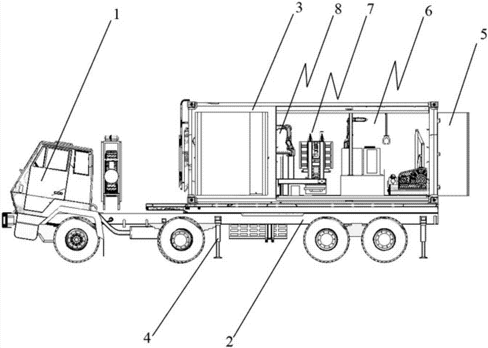 Cabin opening type ammunition decomposition truck