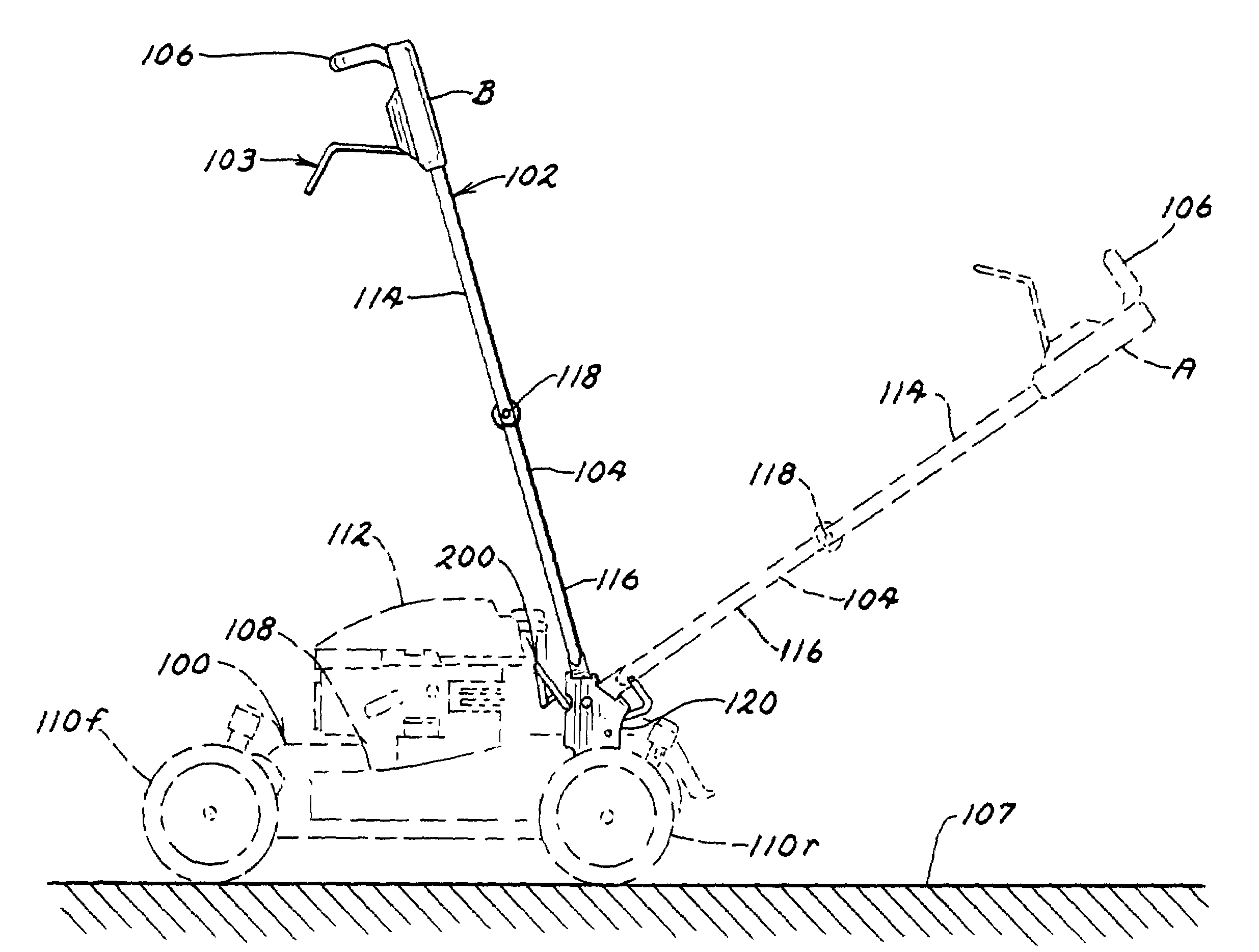Walk-behind implement and handle assembly release apparatus for use with same