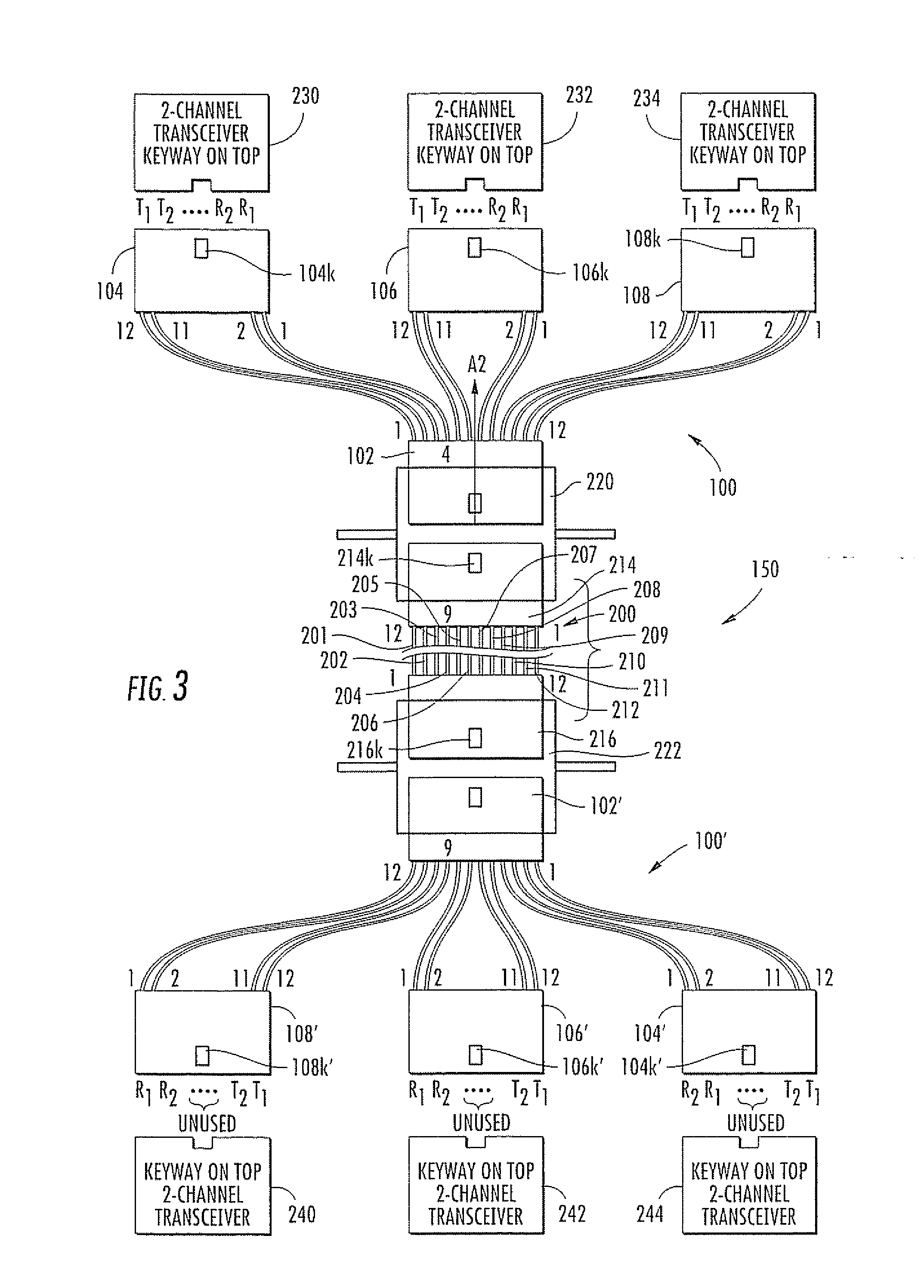 Optical Fiber Array Connectivity System for Multiple Transceivers and/or Multiple Trunk Cables