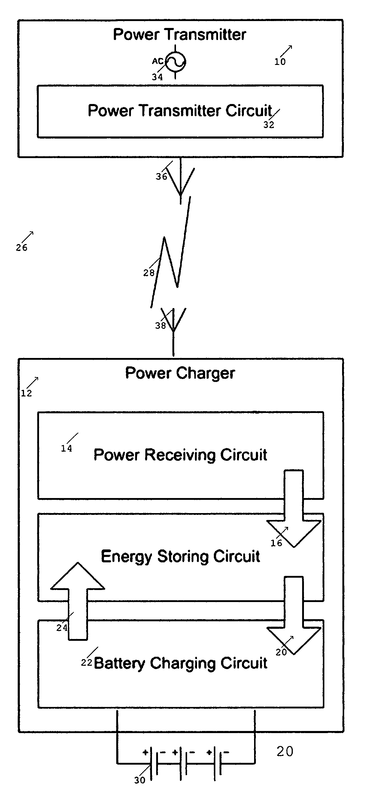 Wireless battery charger via carrier frequency signal