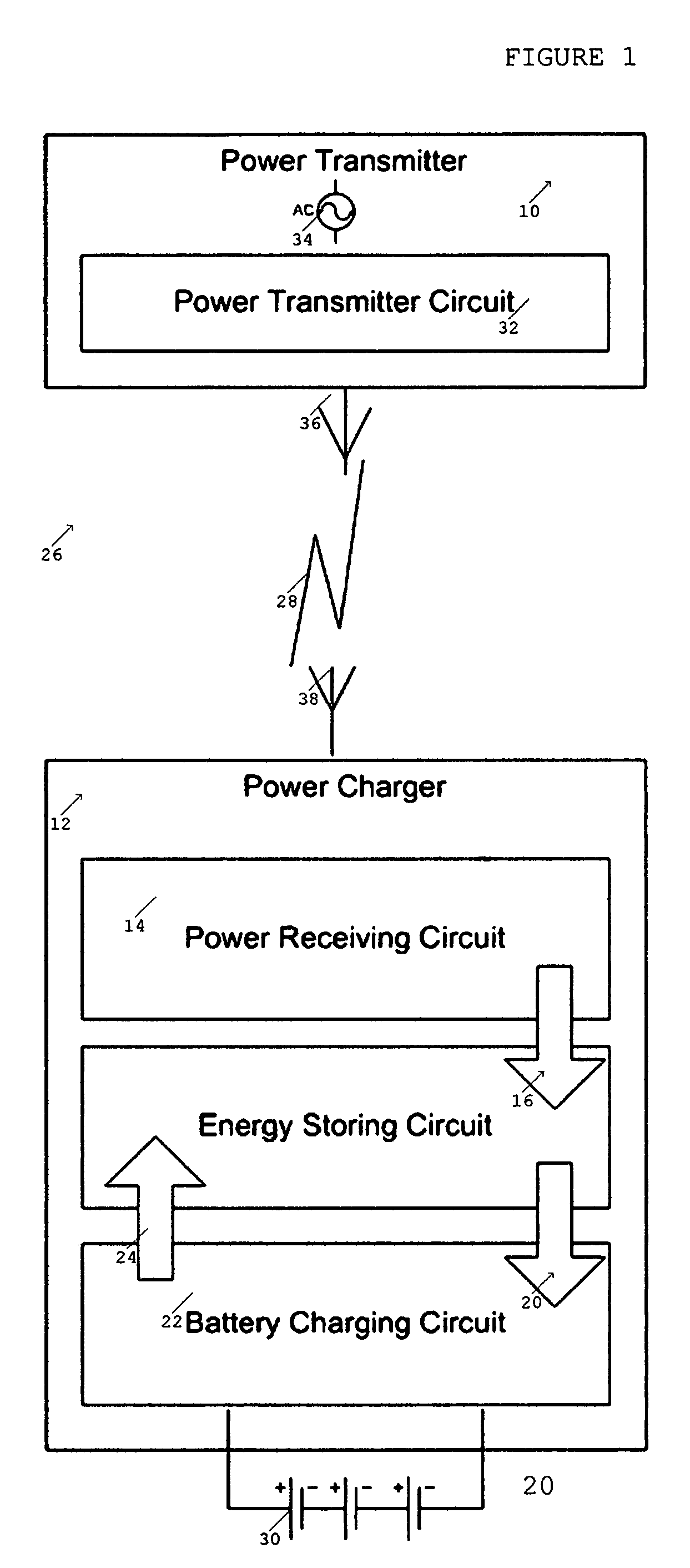 Wireless battery charger via carrier frequency signal