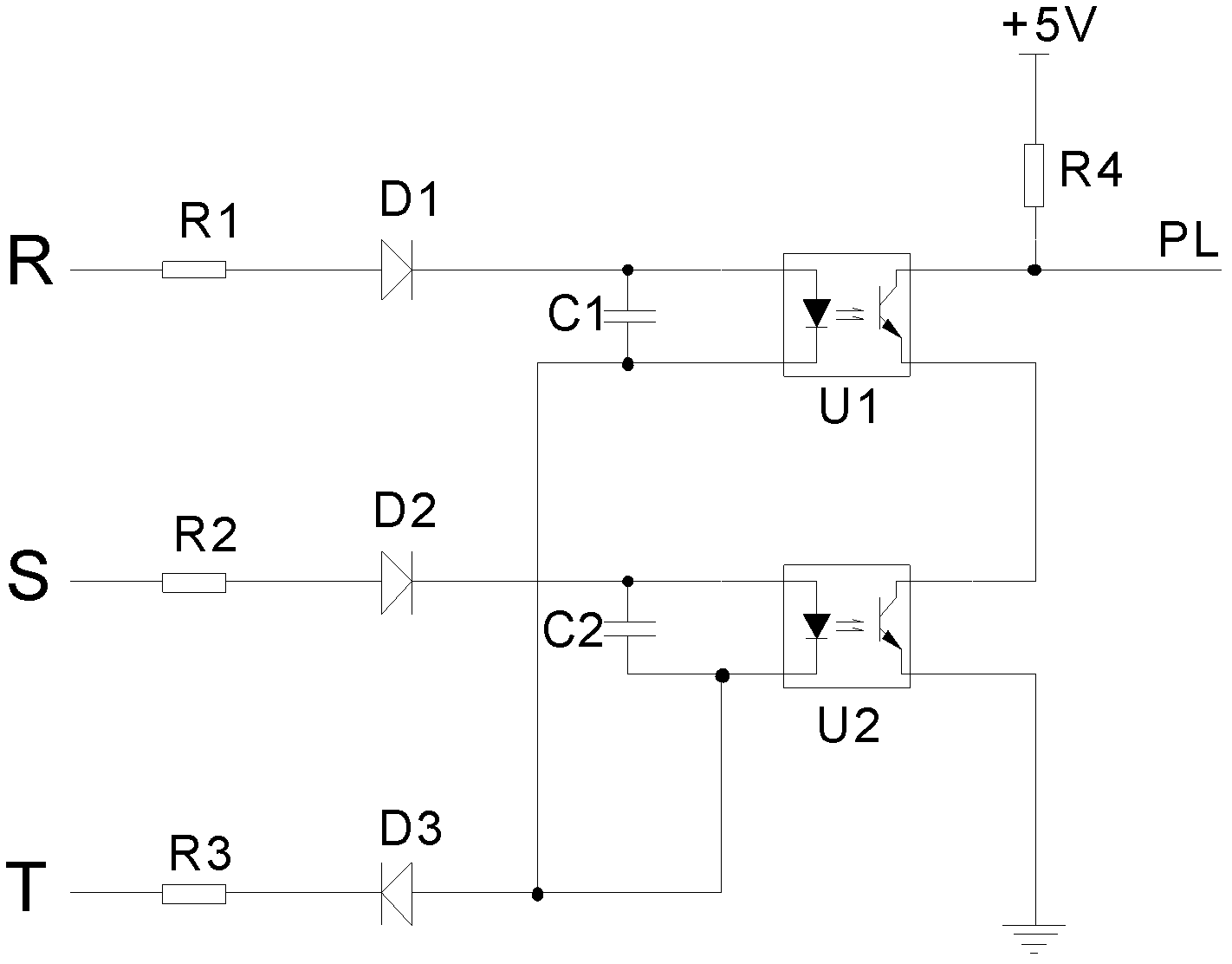 Three-phase power input open-phase detection circuit