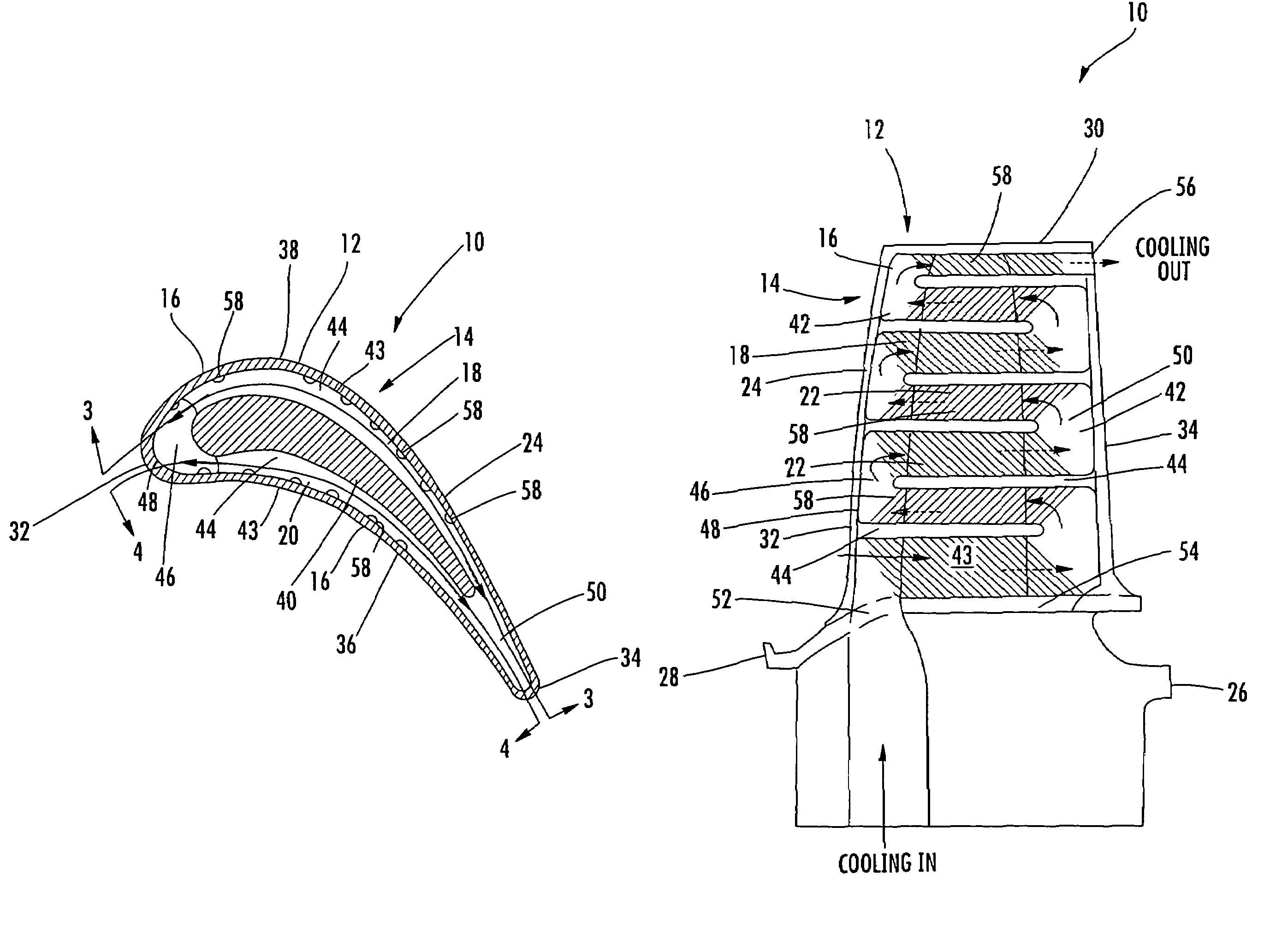 Turbine airfoil cooling system with axial flowing serpentine cooling chambers