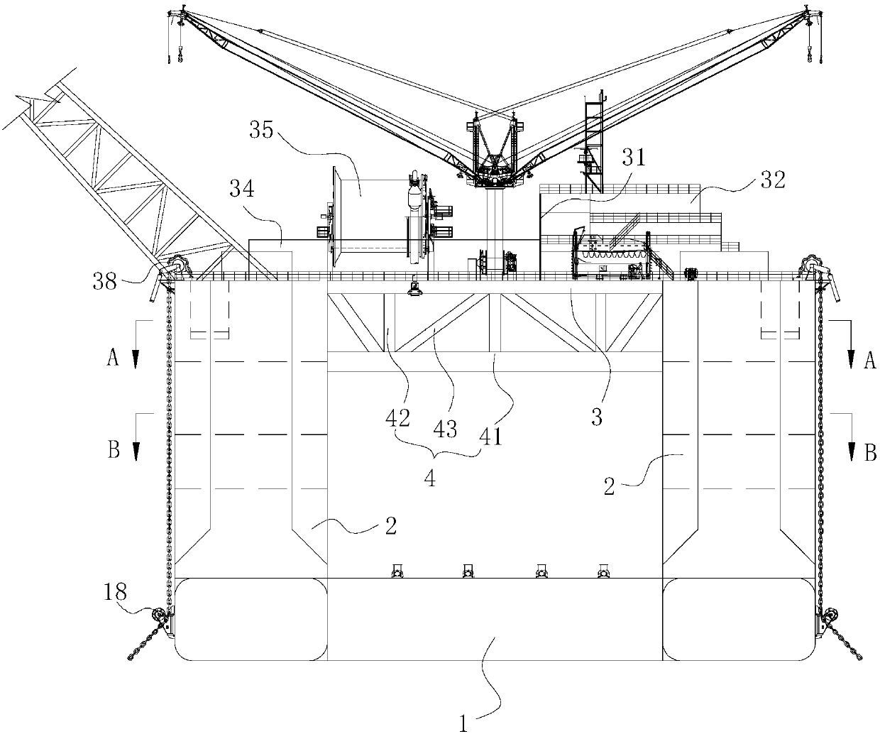 Small semi-submersible production oil storage platform