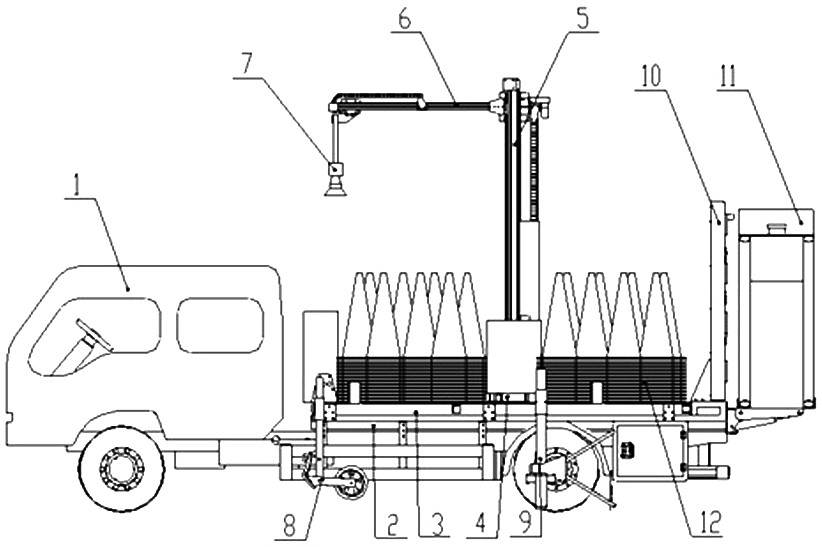 Full-automatic traffic cone collecting engineering vehicle