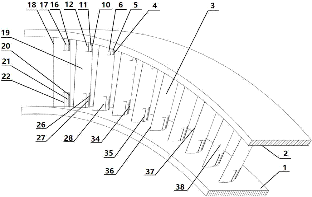 Large bending angle air compressor stator blade serially connected with multiple sections of blade shapes at root part