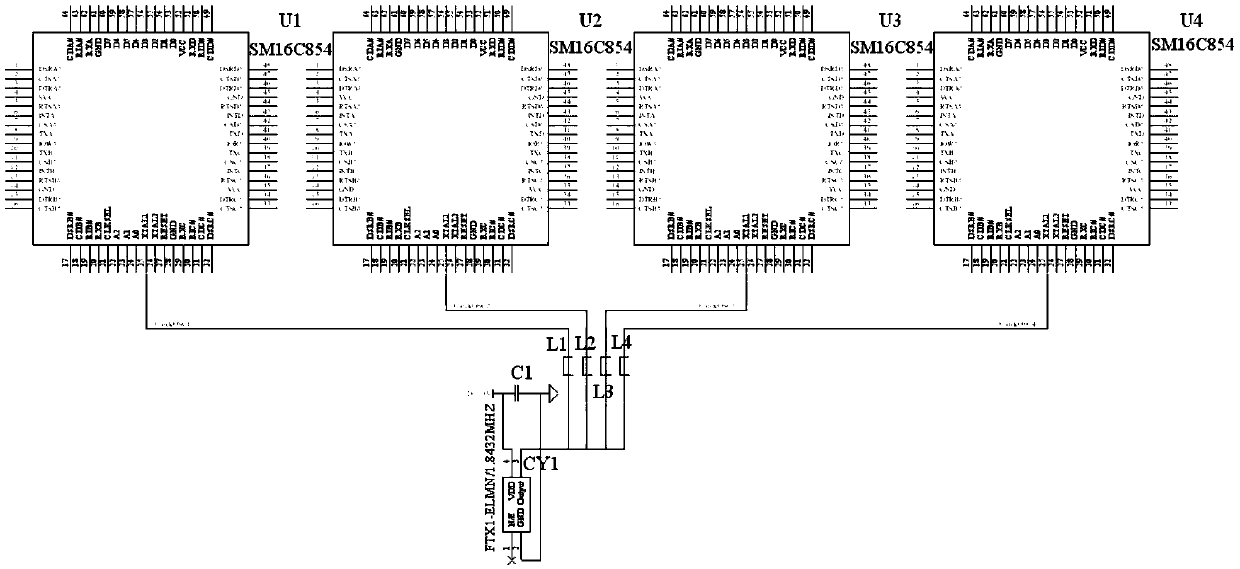 Multi-serial-port communication crystal oscillator circuit