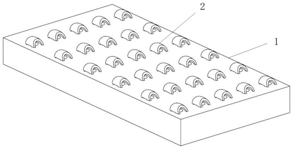 Crescent dune type impact air film cooling structure with transverse air flow grooves