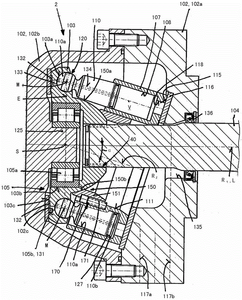 Hydrostatic axial piston engine with inclined axes