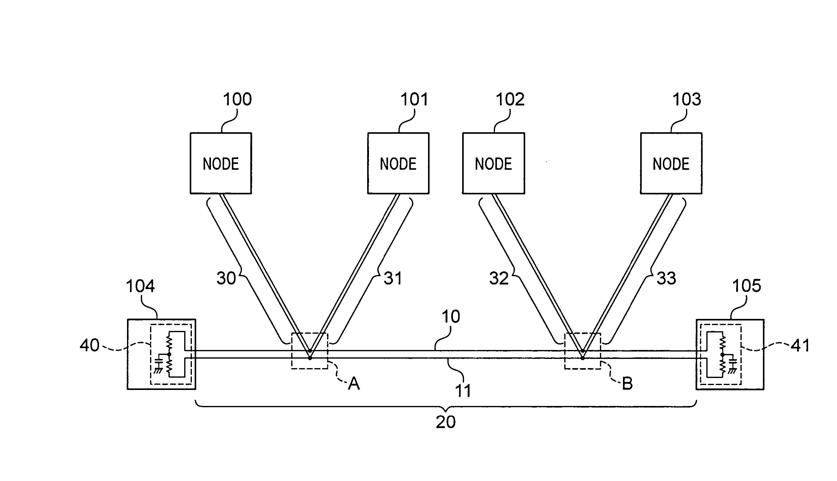 Communication system using differential two-wire type of communication line