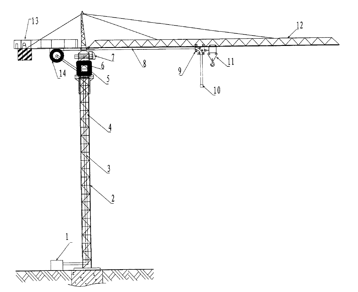 Material-distributing mechanism fixed on tower crane