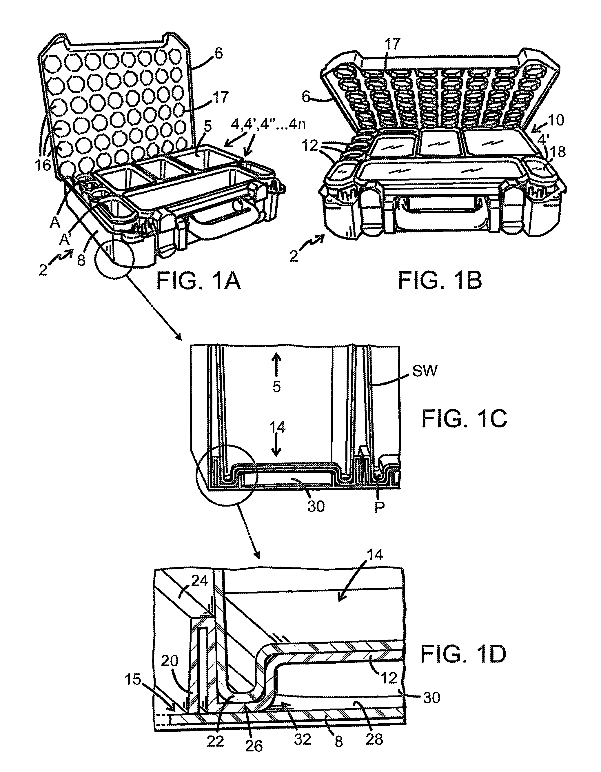 Module system comprising a case and a number of boxes