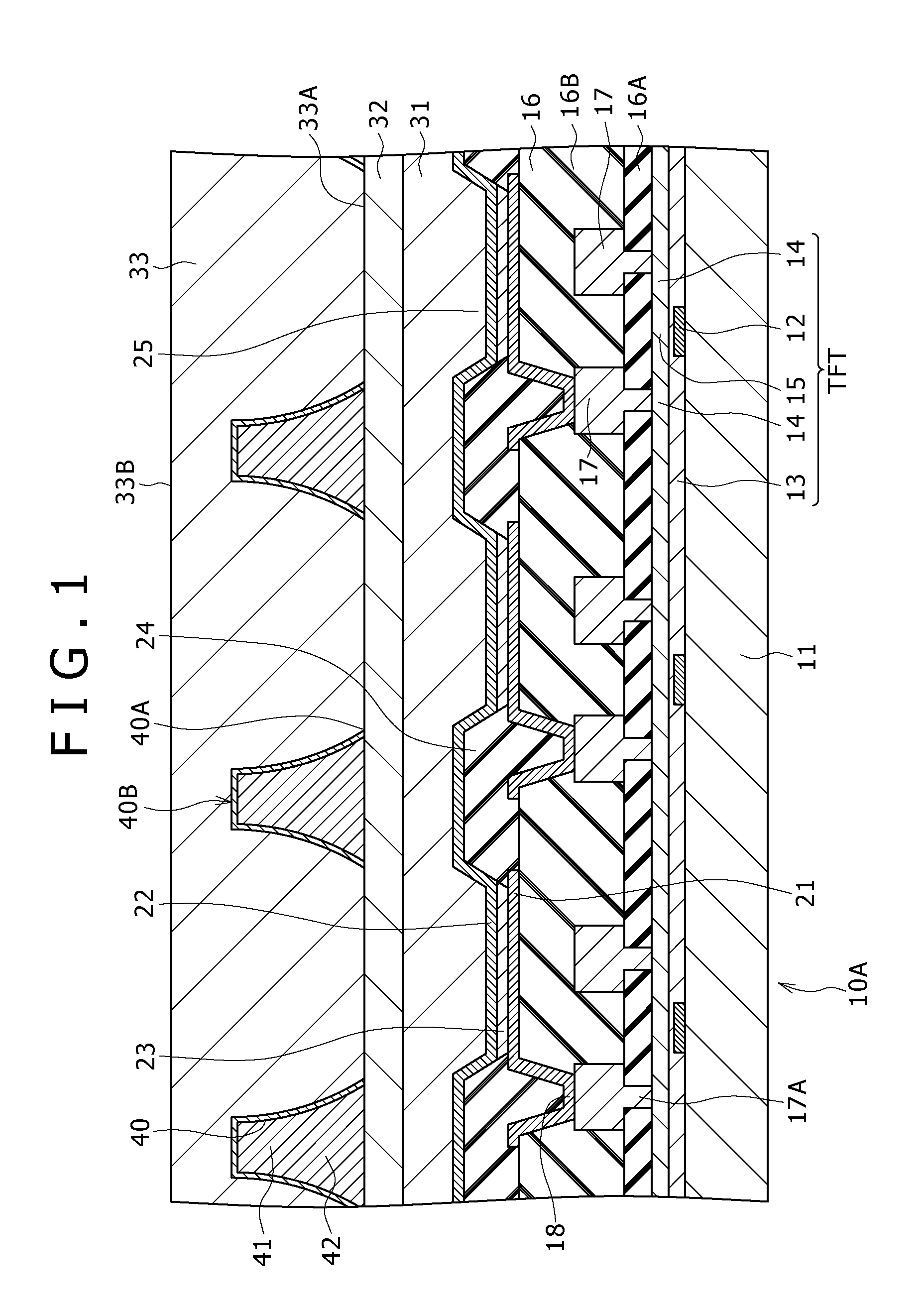 Display device having parabolic light reflecting portions for enhanced extraction of light