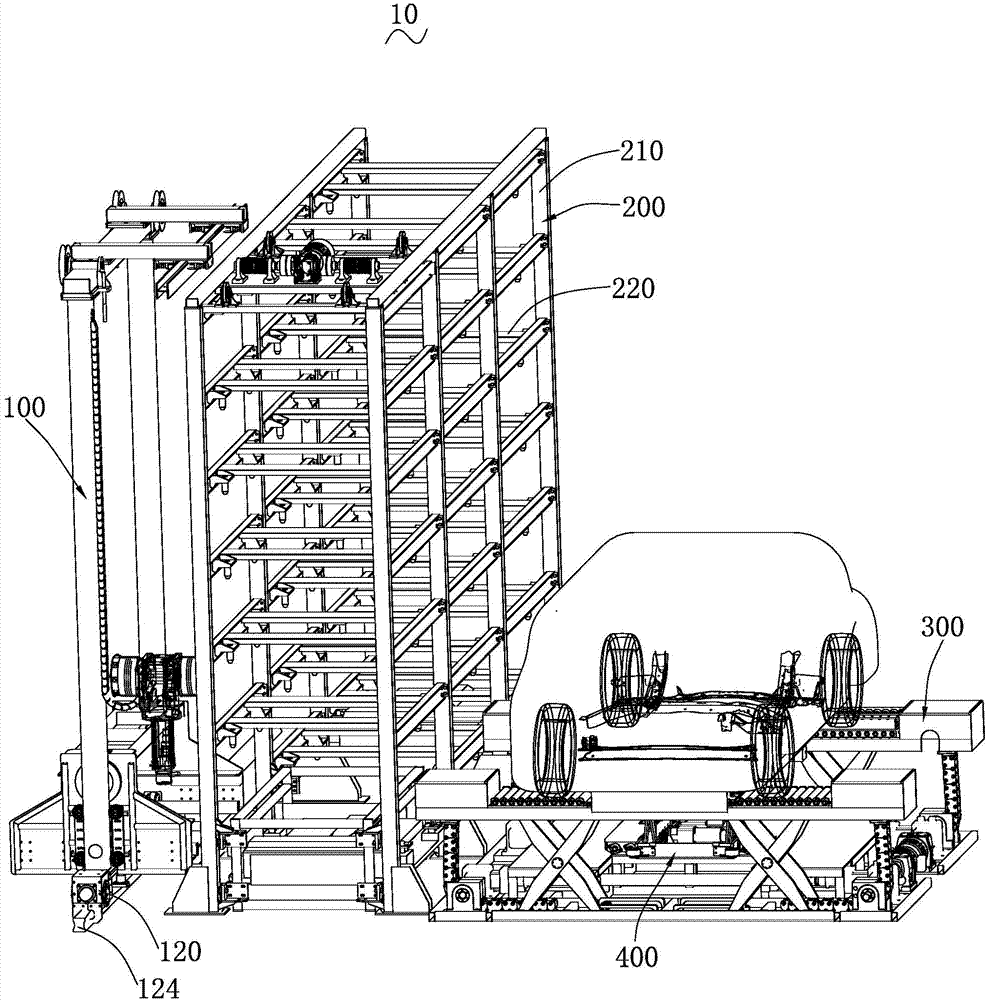 Stacking device and battery replacement apparatus