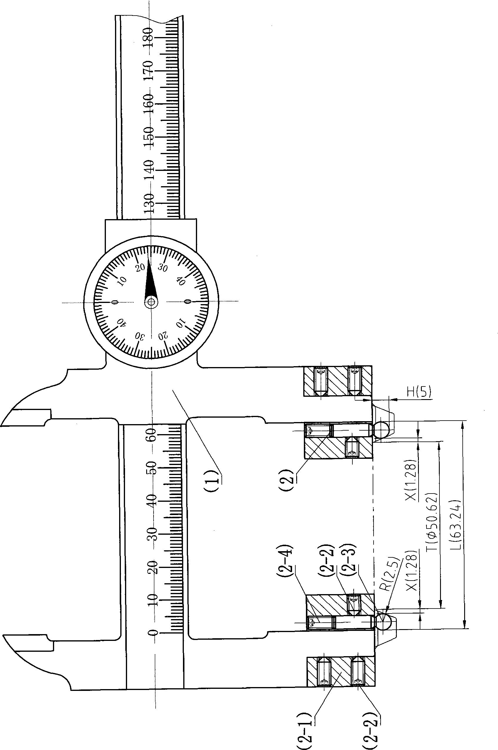 Universal measuring tool and measuring method of diameter of trapezoid packing ring groove