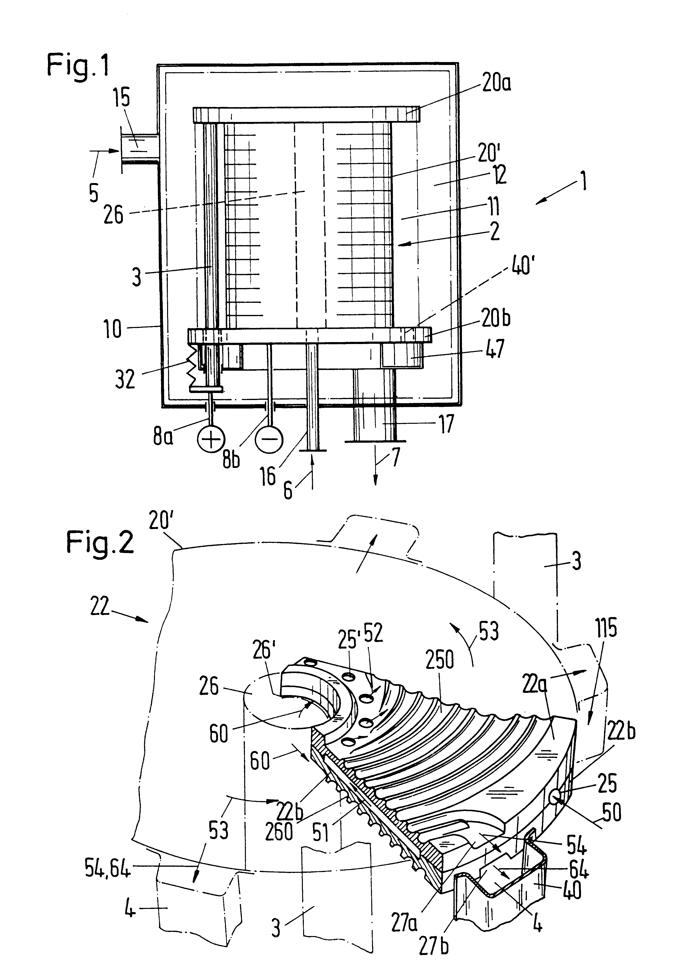 Fuel cell battery with afterburning at the periphery of a cell stack