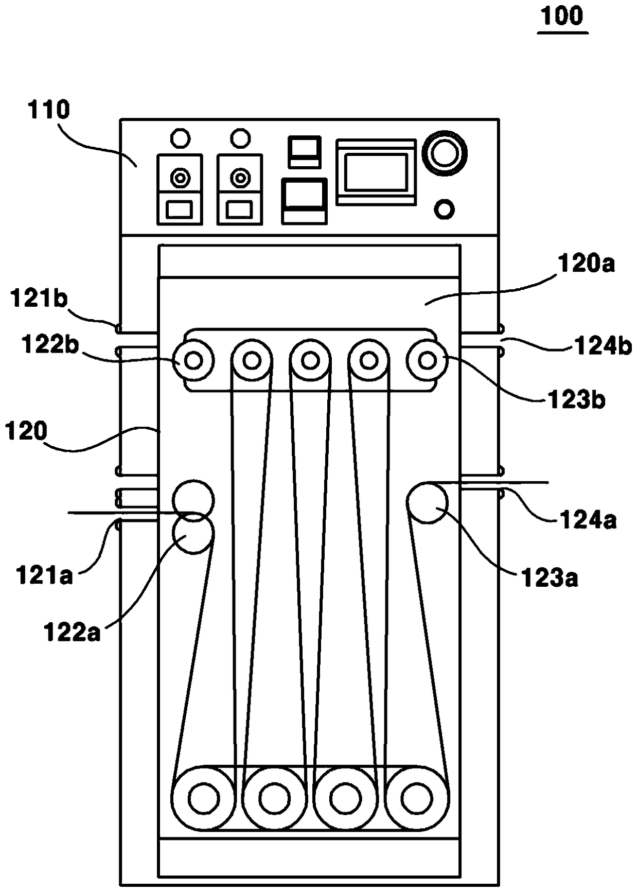 In-line curing device for tape carrier packaging and film-on-chip packaging