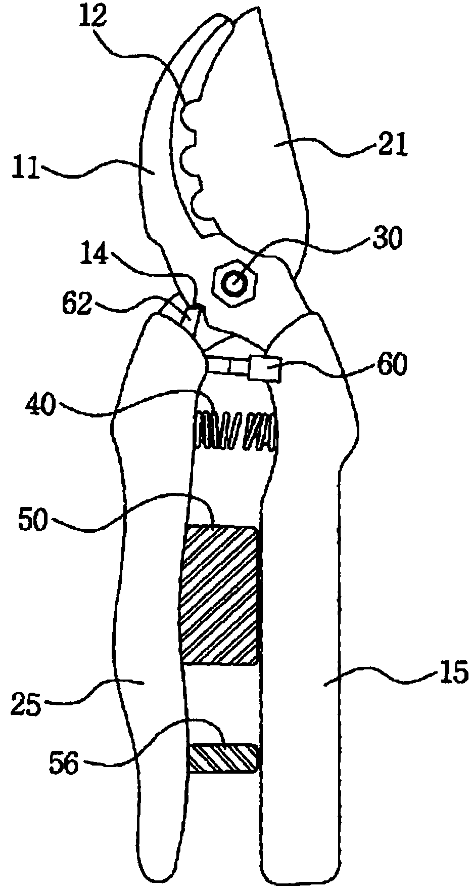 Pruning shears having both functions of hanging on tree branch and absorbing shock