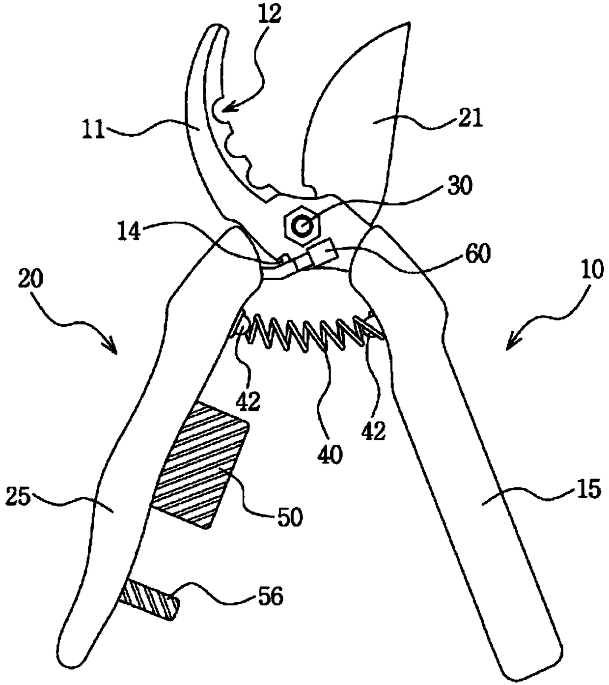 Pruning shears having both functions of hanging on tree branch and absorbing shock