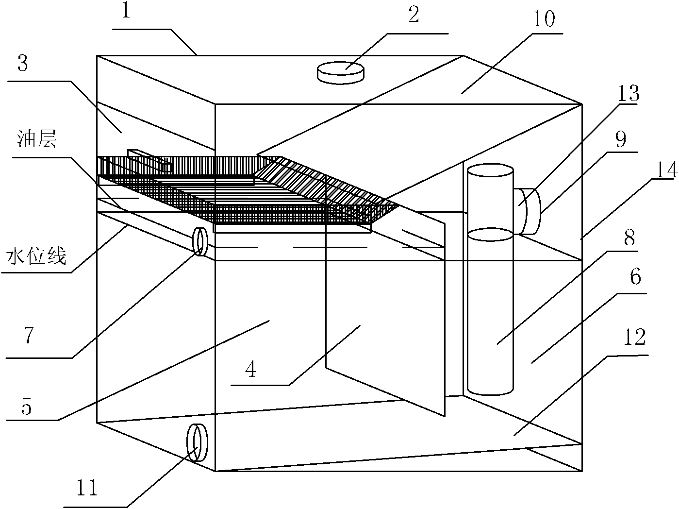 Oily sewage filtering device arranged below trough