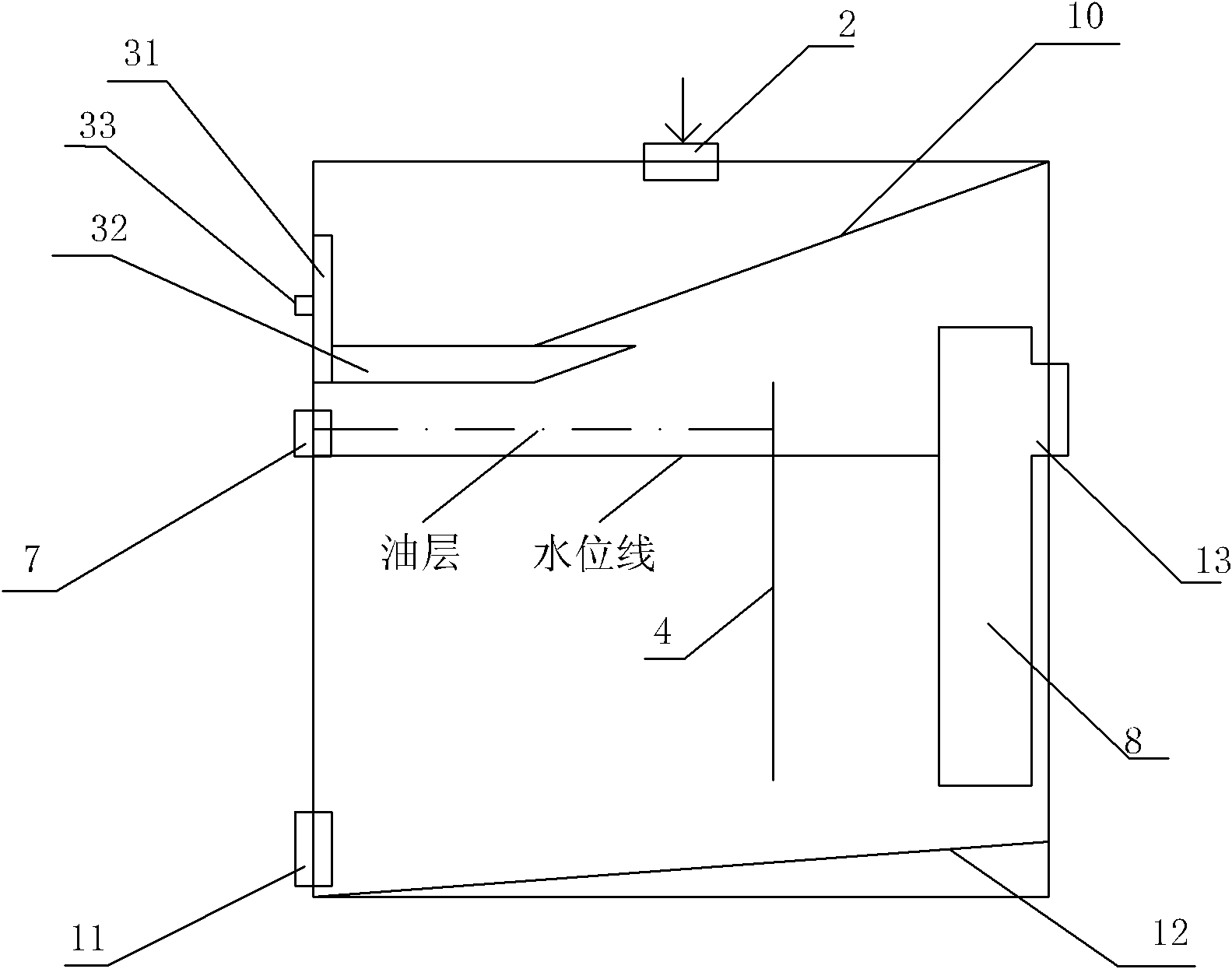 Oily sewage filtering device arranged below trough
