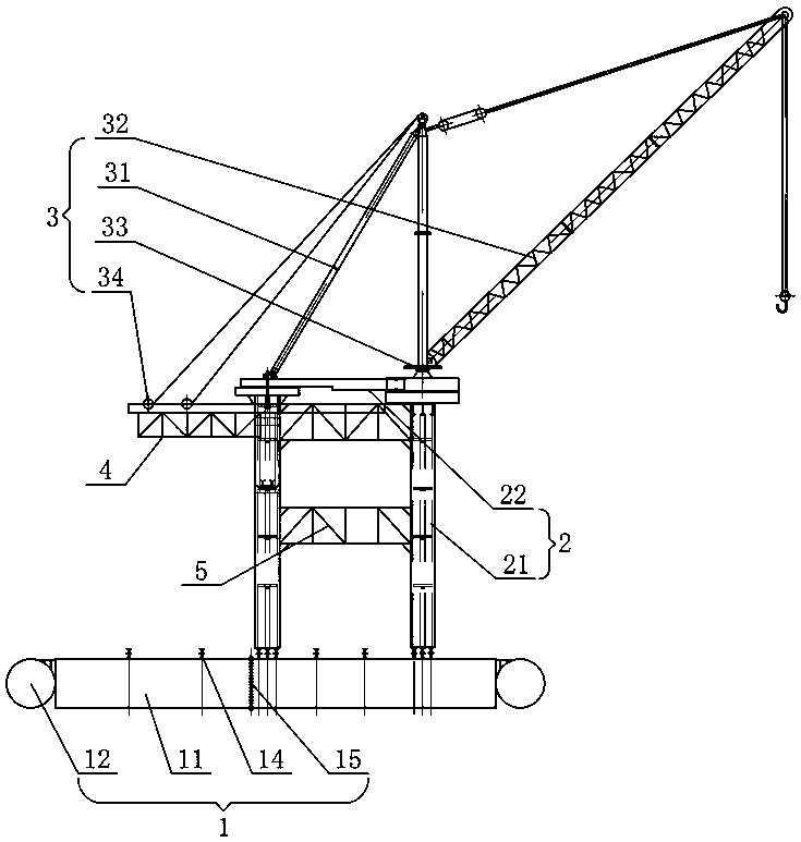 Floating crane for overwater hoisting and assembling method thereof