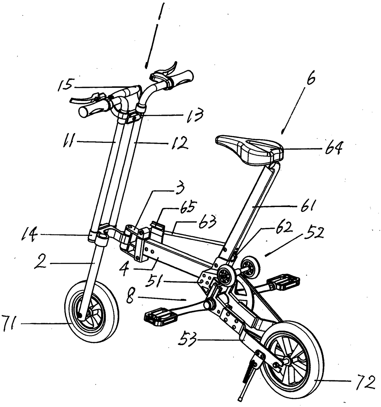 Telescopic handlebar bottom bracket shaft towable portable bicycle