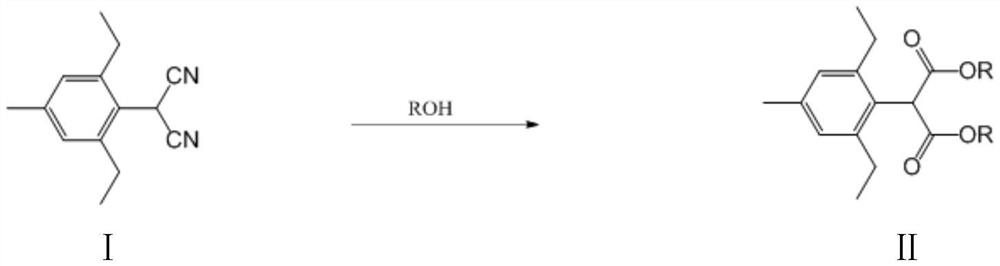 Preparation method and application of 2, 6-diethyl-4-methylphenylmalonic acid diester