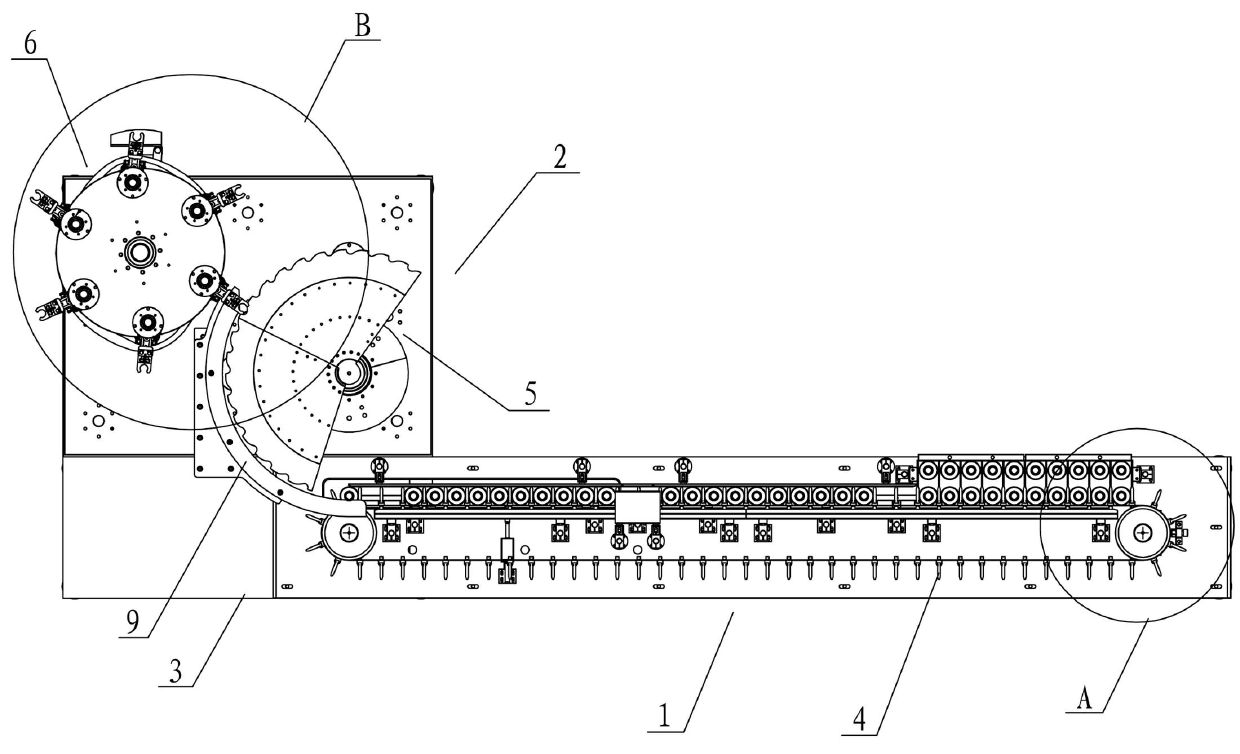 Bottle conveying mechanism connecting linear bottle blowing machine with rotary filling machine