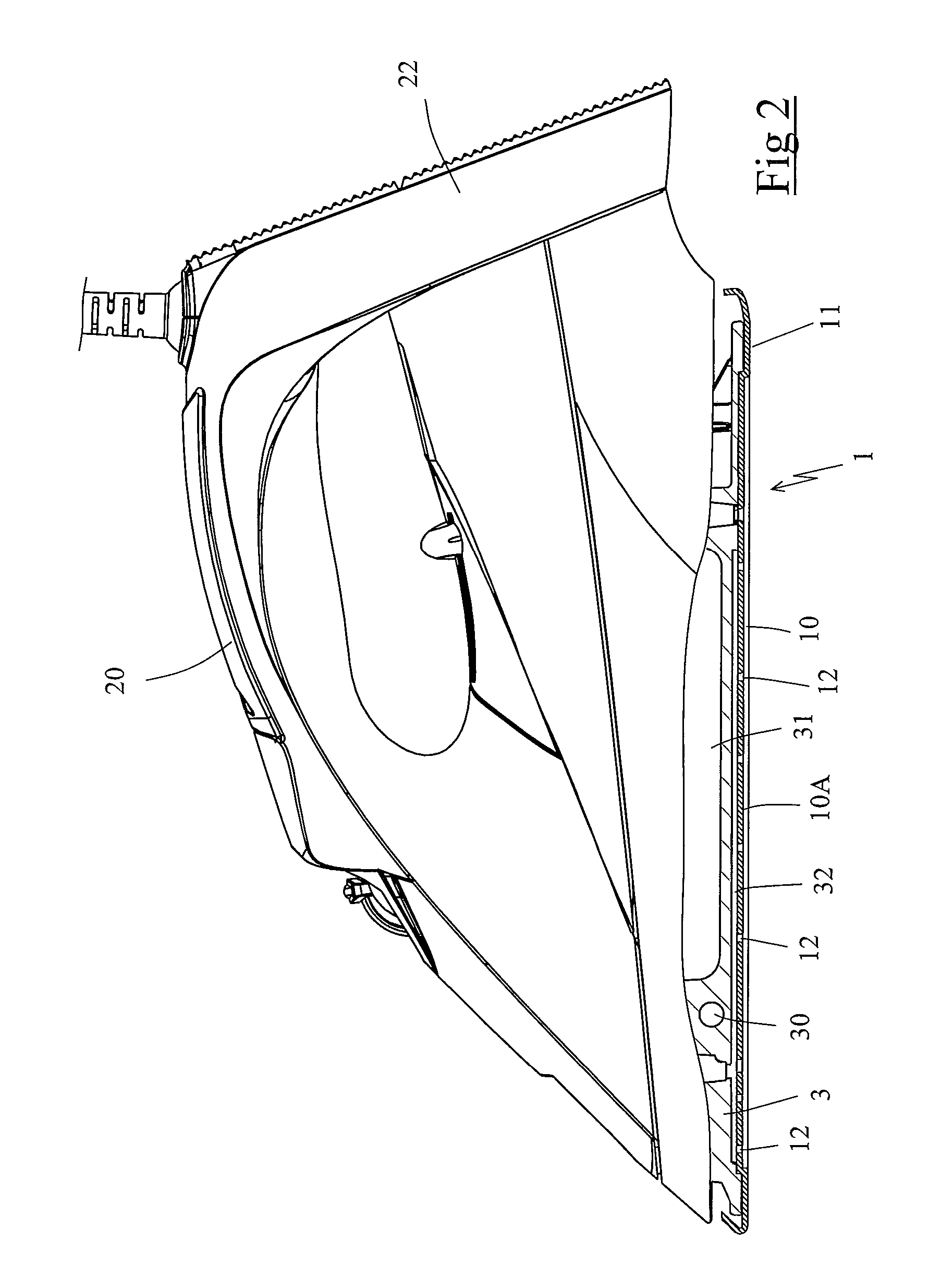 Clothing Iron Comprising a Sole Having a Recess Equipped With Steam Exit Holes