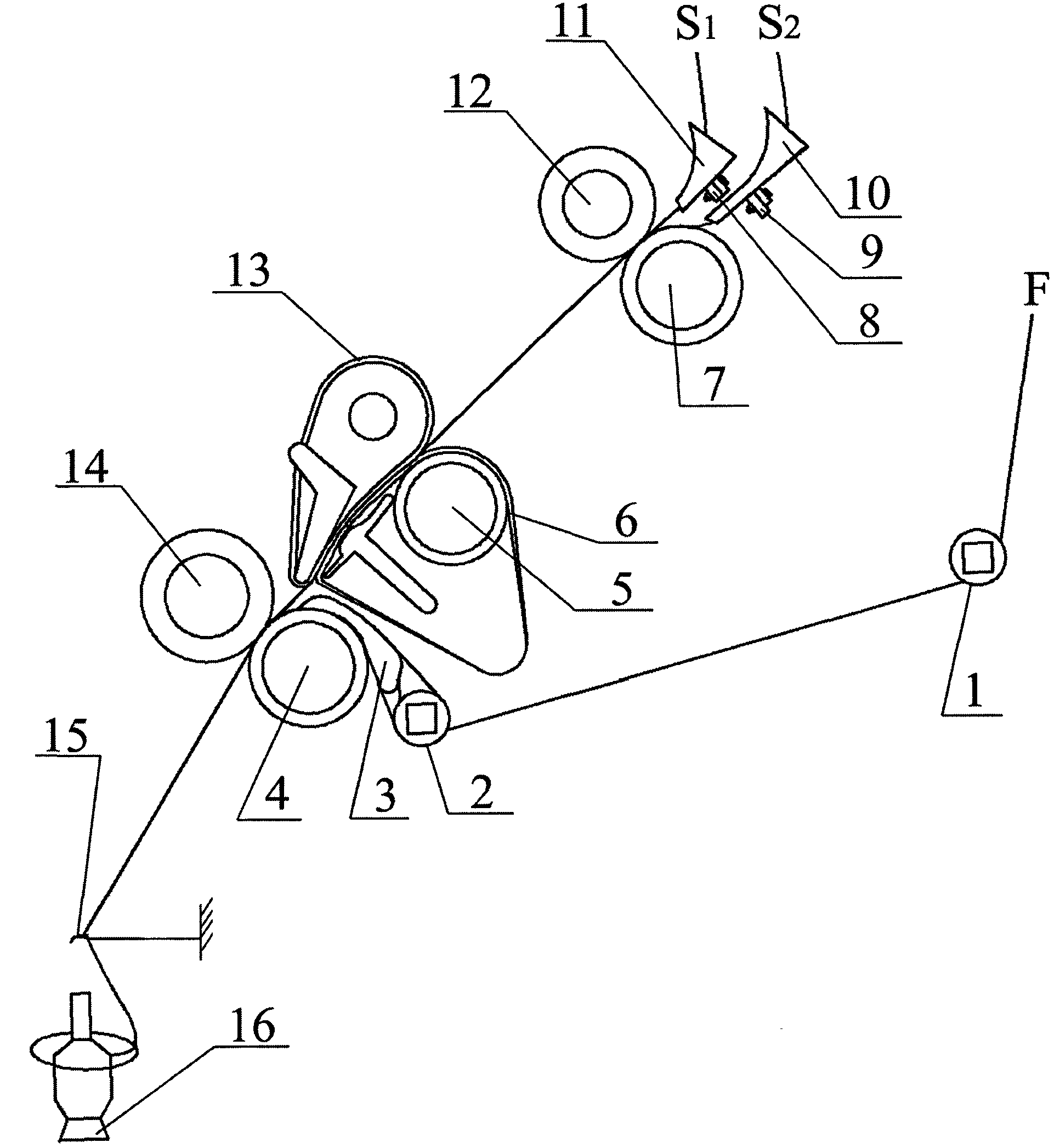 Forced internal and external transfer type composite ring spinning method for filament