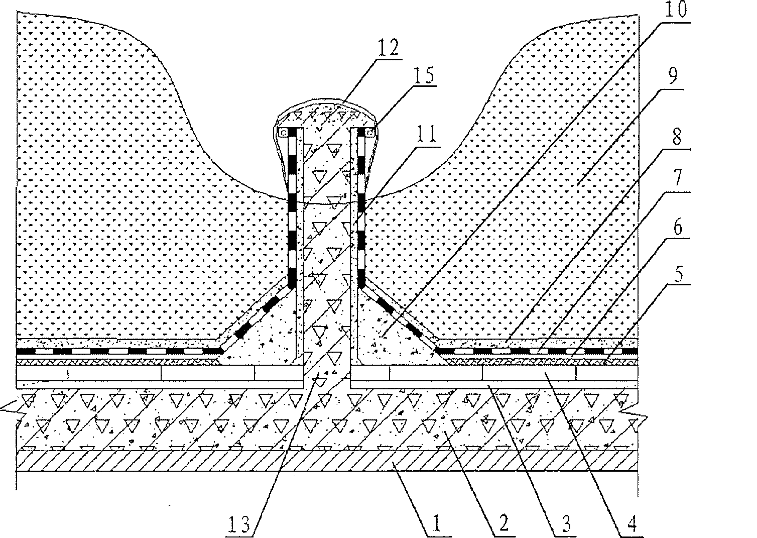 Pre-seal structure of post-subsidence pouring belt and construction method thereof