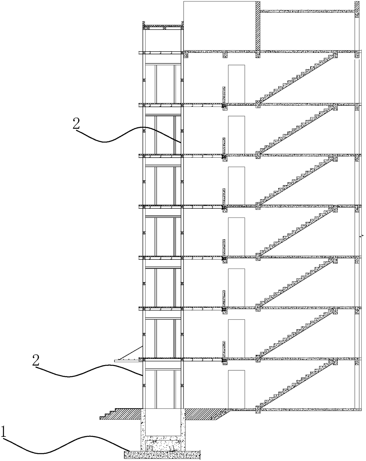 Construction method for additionally arranging of elevators to existing multi-storey residence