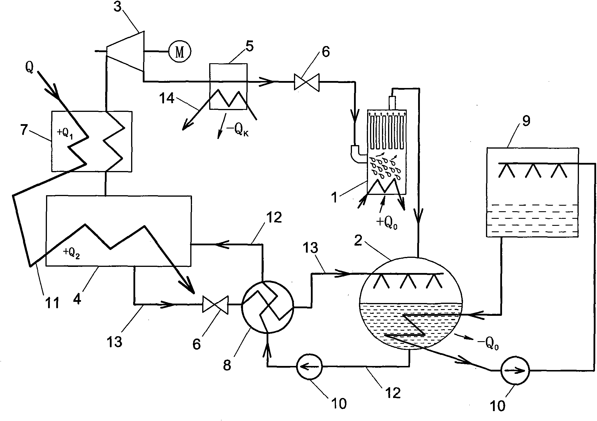 Combined power and refrigeration cycle system of absorption steam turbine
