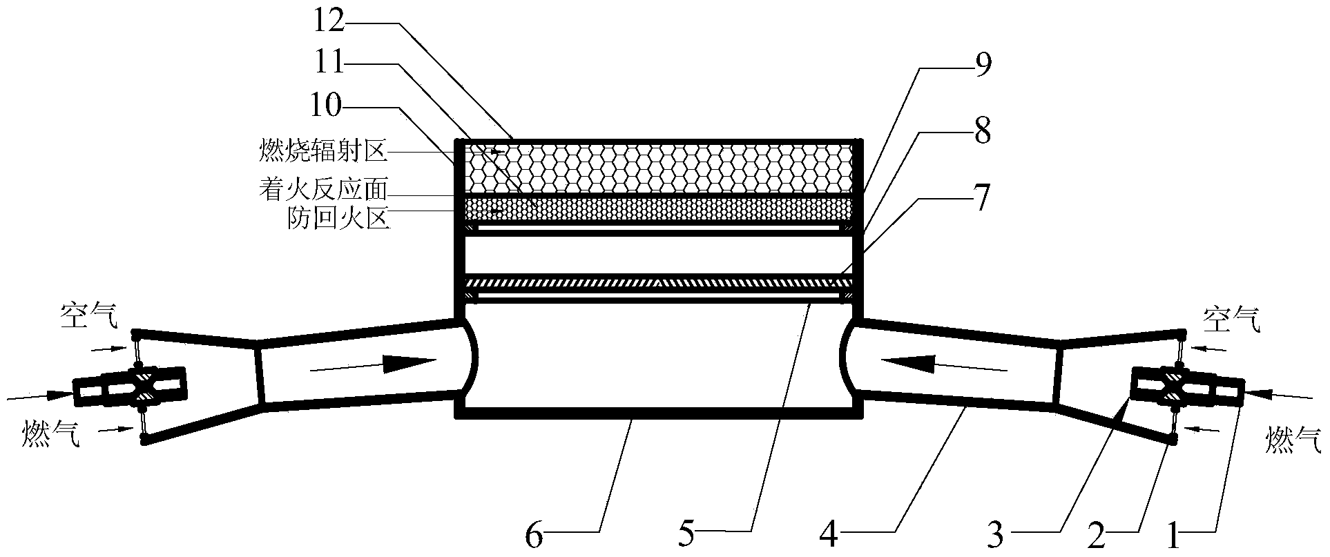 Combustion radiator and combustion method of multi-ejecting-tangent-circle premixing porous medium gas stove