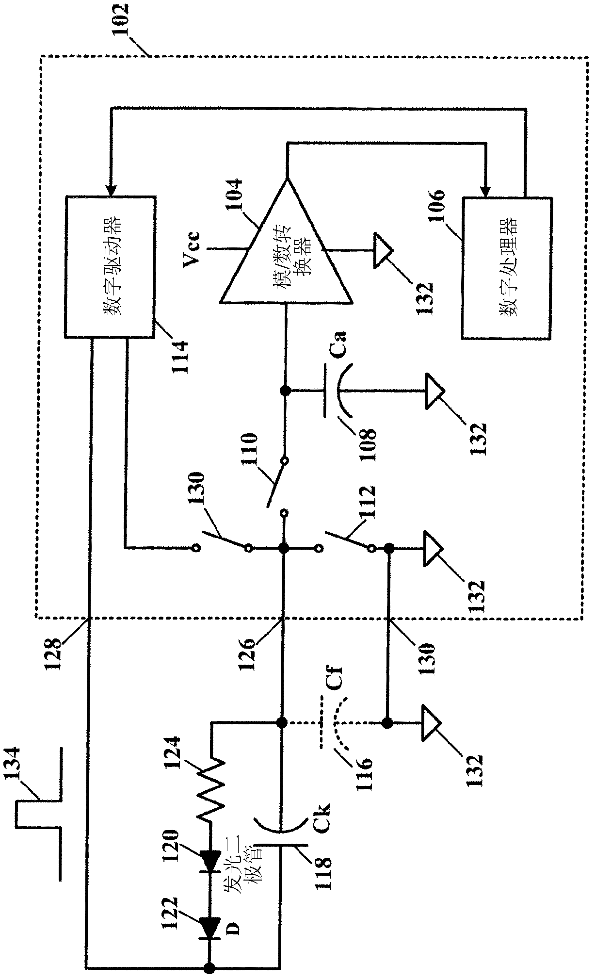 Capacitive key touch sensing using analog inputs and digital outputs