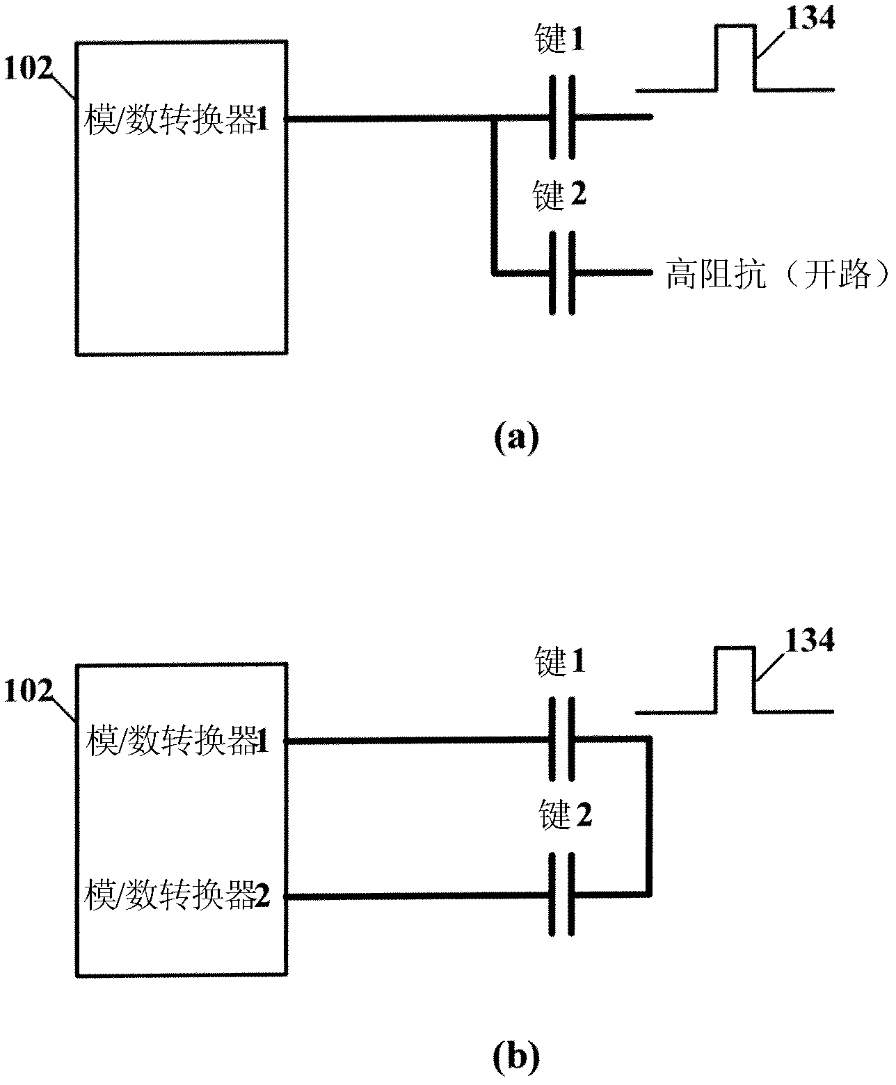 Capacitive key touch sensing using analog inputs and digital outputs