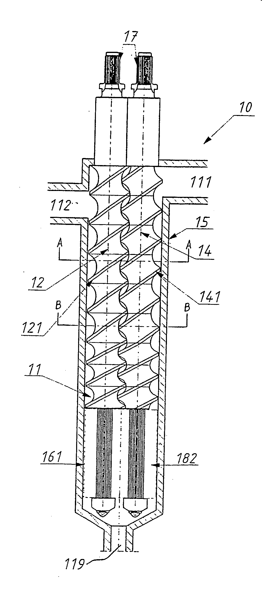 Mixing and kneading device for polymer compositions