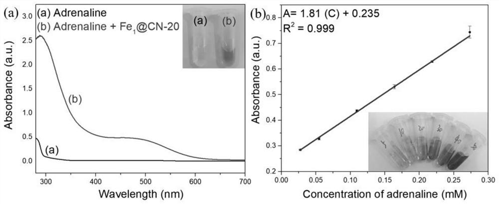 Iron monatomic anchored nitrogen-doped carbon material, preparation method thereof and application thereof in detection of phenolic pollutants and epinephrine