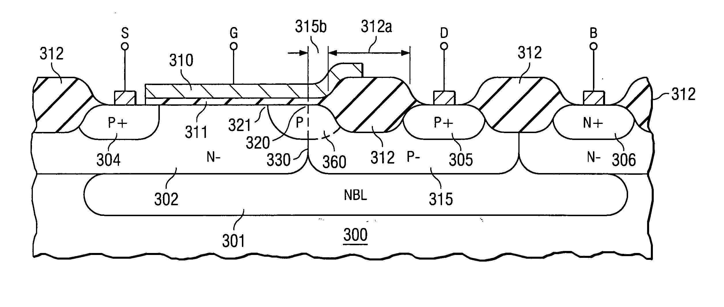 Low cost fabrication method for high voltage, high drain current MOS transistor
