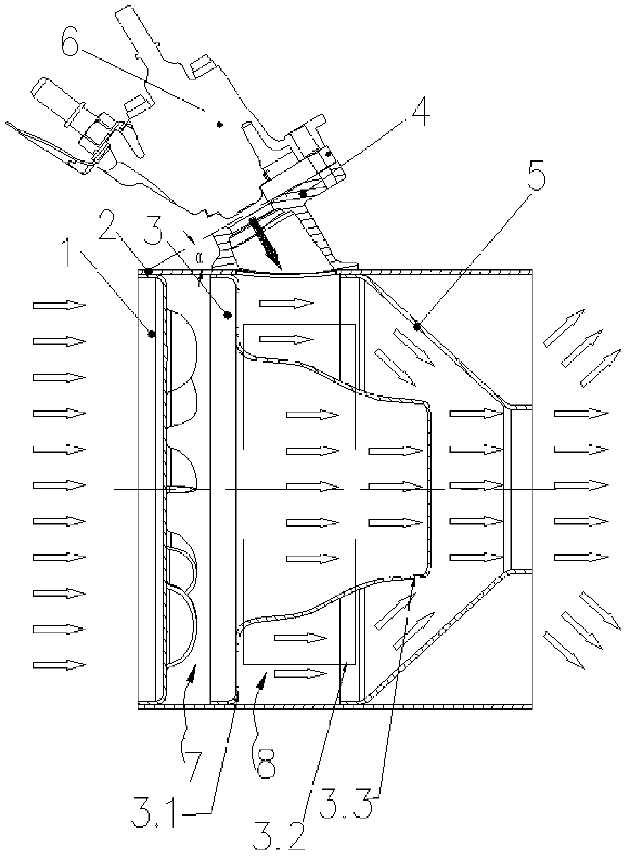 A radial jet mixer for mixing exhaust and reductant fluids