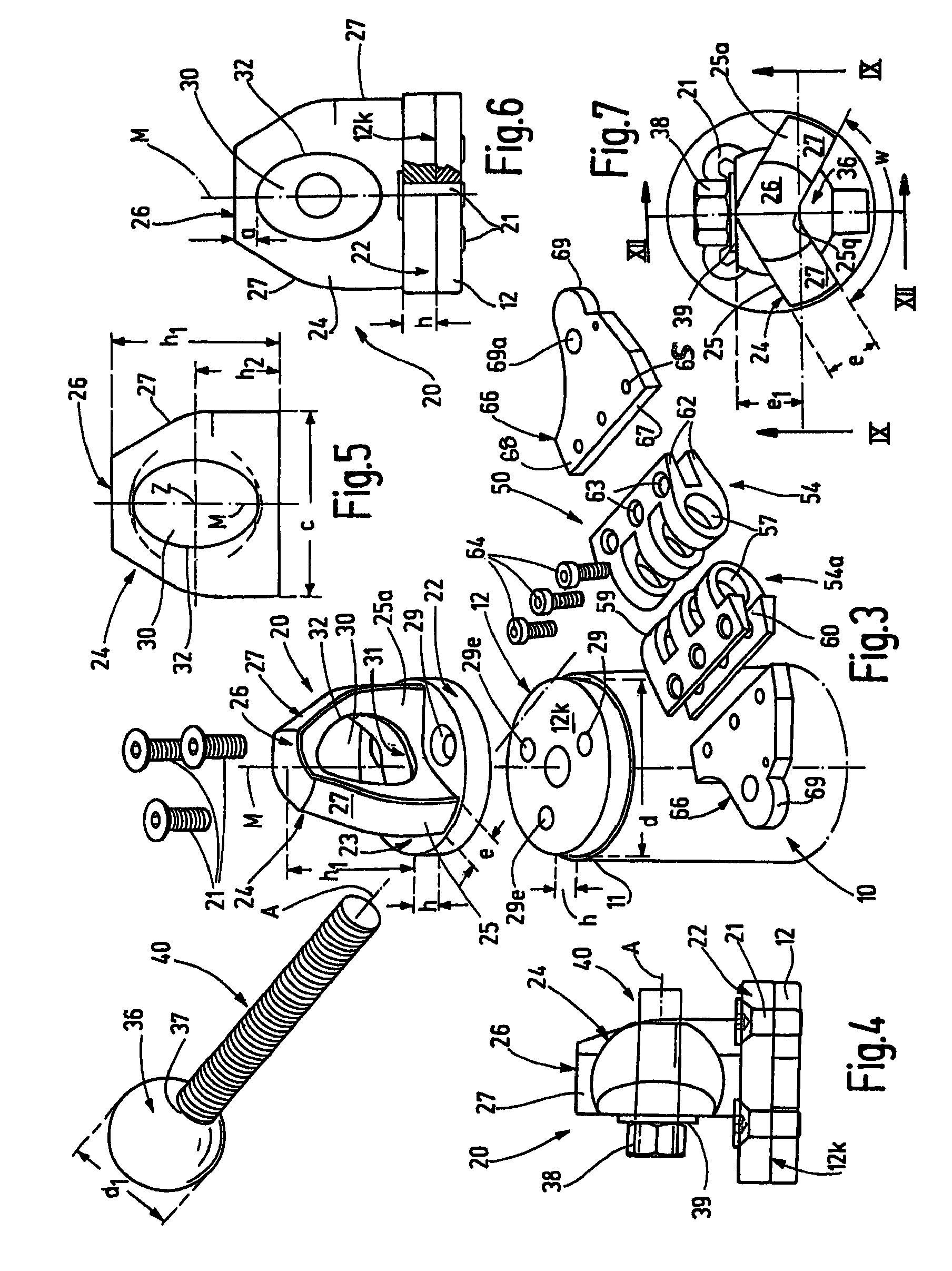 Load-absorbent device for introducing load forces such as cable forces or tensioning forces of sheet-like structures