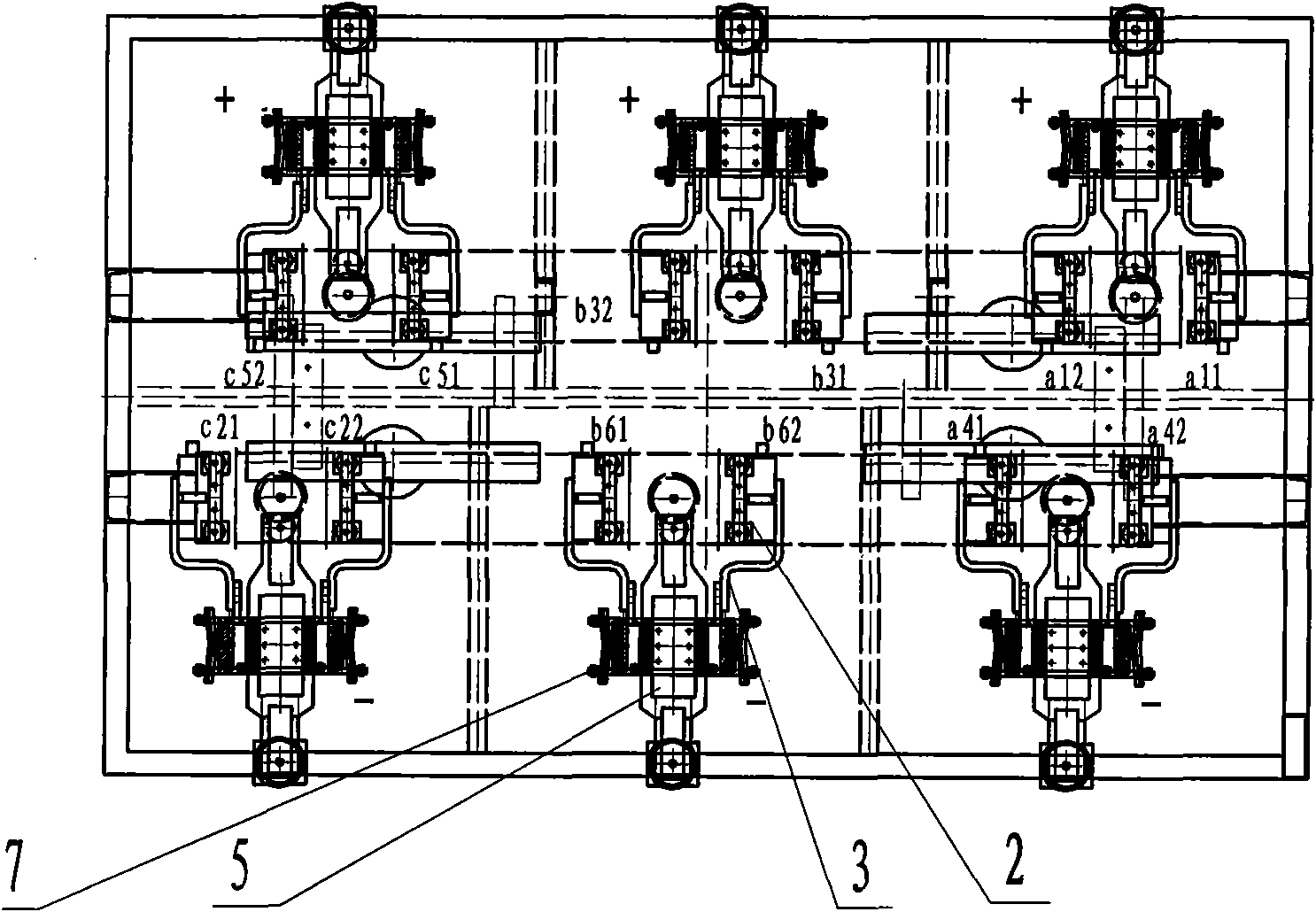 Valve side linearly coupled double-bridge shaft-type pressed rectifying device